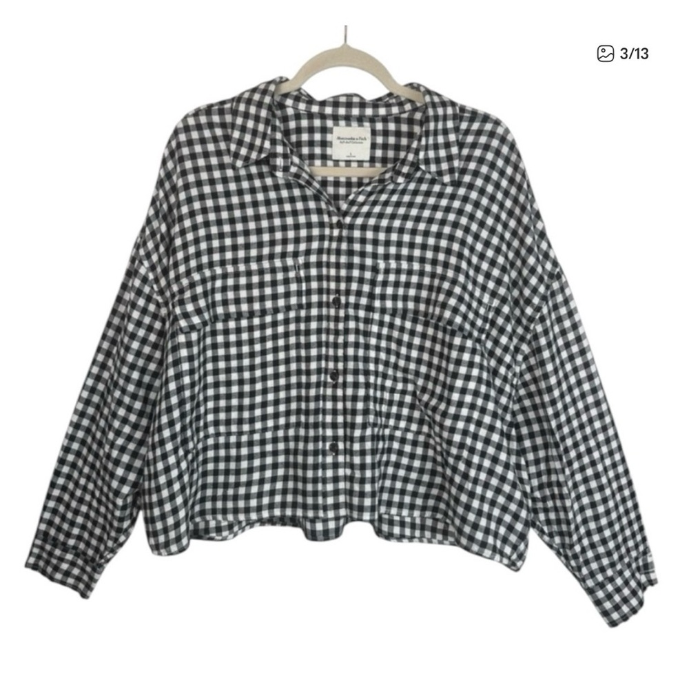 Abercrombie & Fitch Black and White Gingham flannel crop Shirt MED